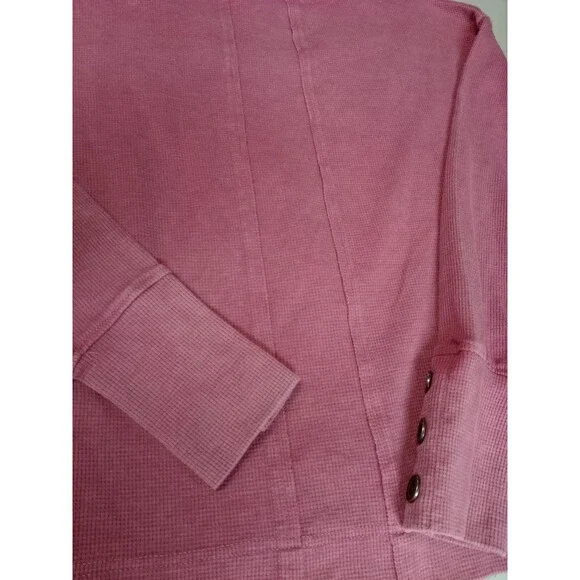 Jane + Delancey Pink Waffle Knit Top Button Cuff V-Neck Pullover Thermal L - Picture 8 of 12